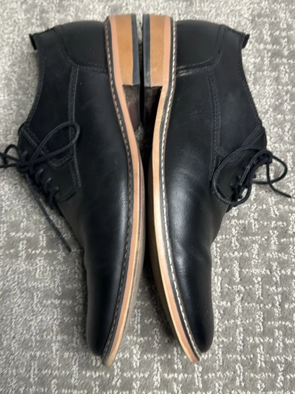 Steve Madden Black Leather Derby Shoes with Brown Welt Ortholite